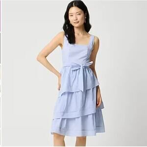 J. CREW Stripe Belted Tiered Dress 4 White Blue Stripe NWT CK668 J.Crew Prep
